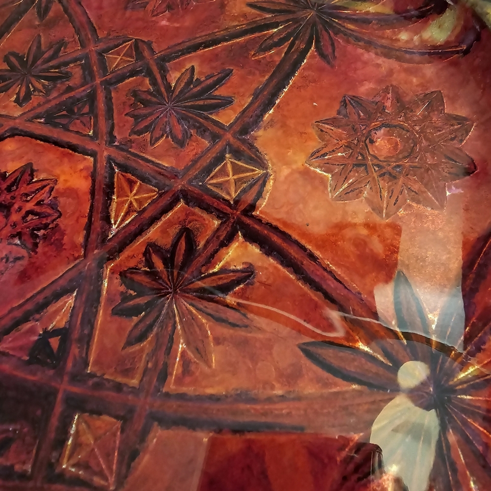 HANDCRAFTED Upcycled Deep Etched Glass Platter HANDPAINTED Tabletop ART Decor - Picture 9 of 17